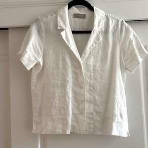 Everlane Linen Notched Short Sleeve shirt white size 4 button down top